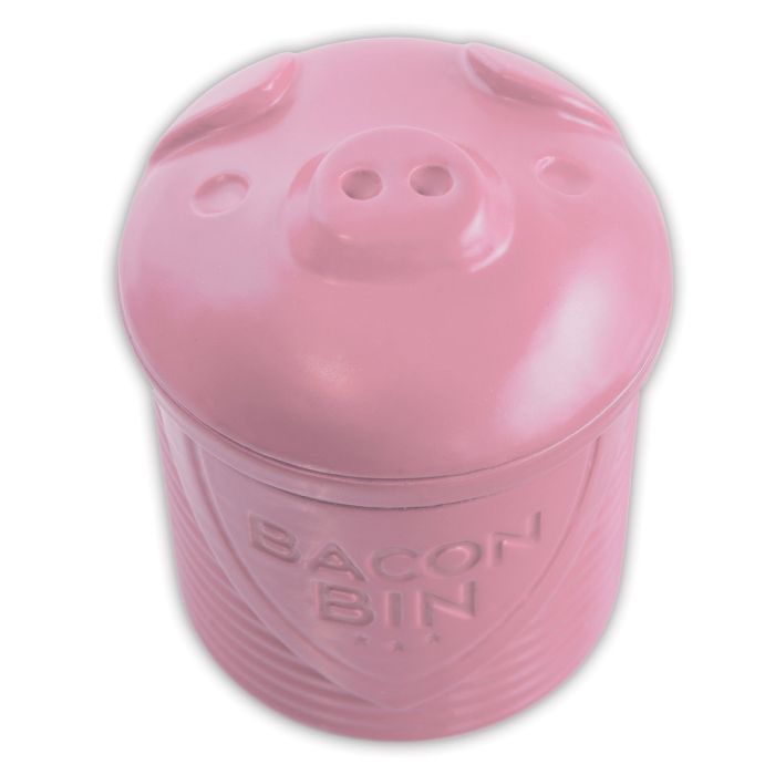 Silicone Bacon Bin with lid and built-in strainer, shown empty