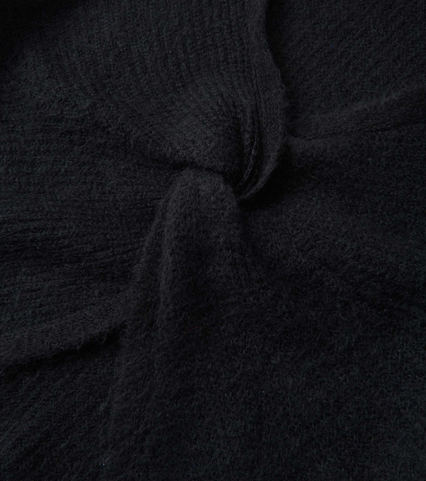 Close-up of V-neckline and crossover knit design on Hatley Sweater