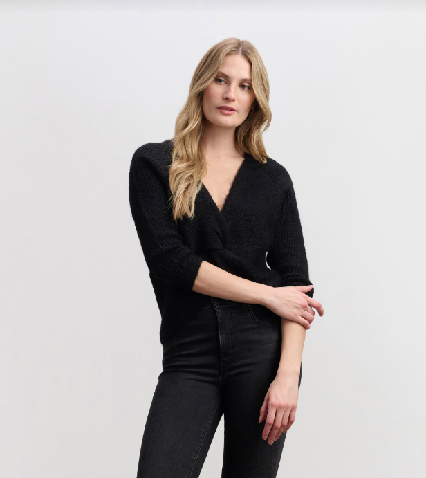 Front view of Hatley Cross Over Sweater with twisted front detail