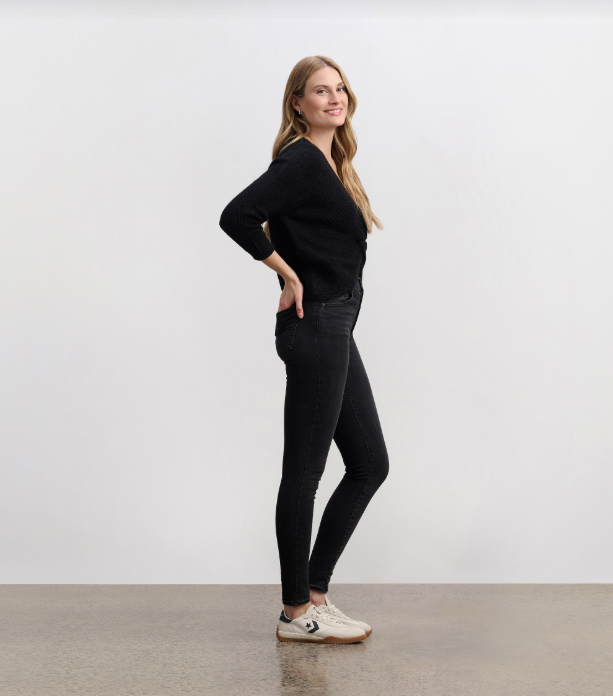 Side view of Hatley Cross Over Sweater in soft midweight knit