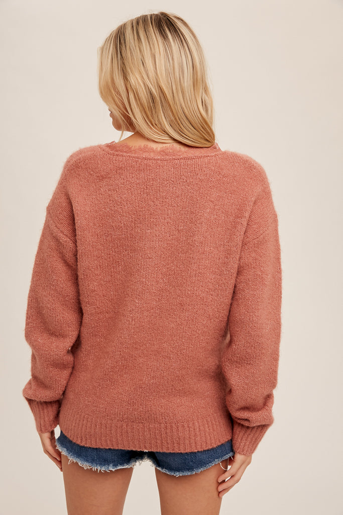 Hem & Thread Lace V-Neck Sweater