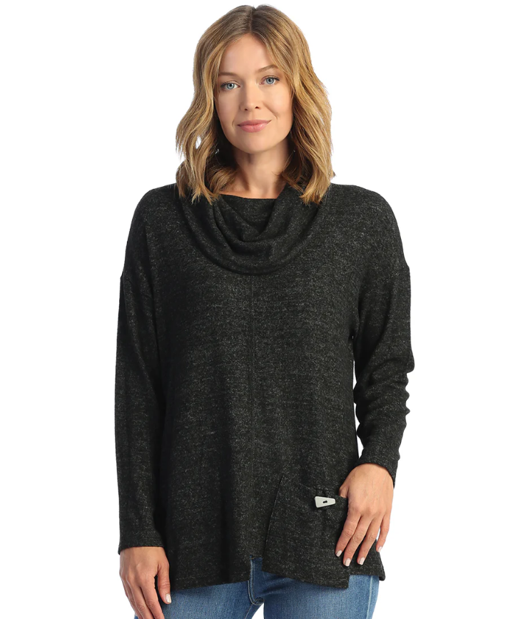 Jess & Jane Boxy Cowl Neck Top Black