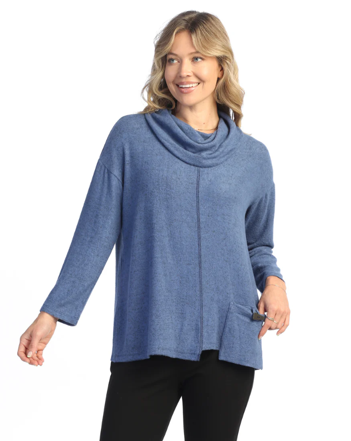 Jess & Jane Boxy Cowl Neck Top Cobalt