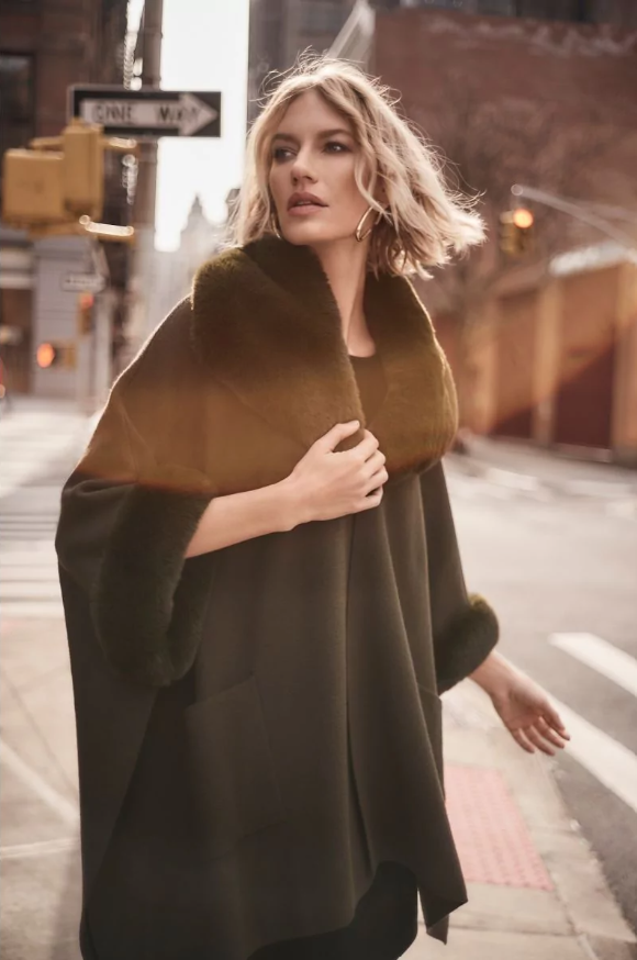 Joseph Ribkoff Jacquard and Faux Fur Cape