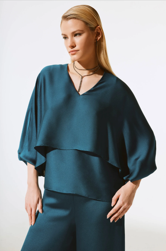 Joseph Ribkoff Layered Satin V-Neck Top Twilight