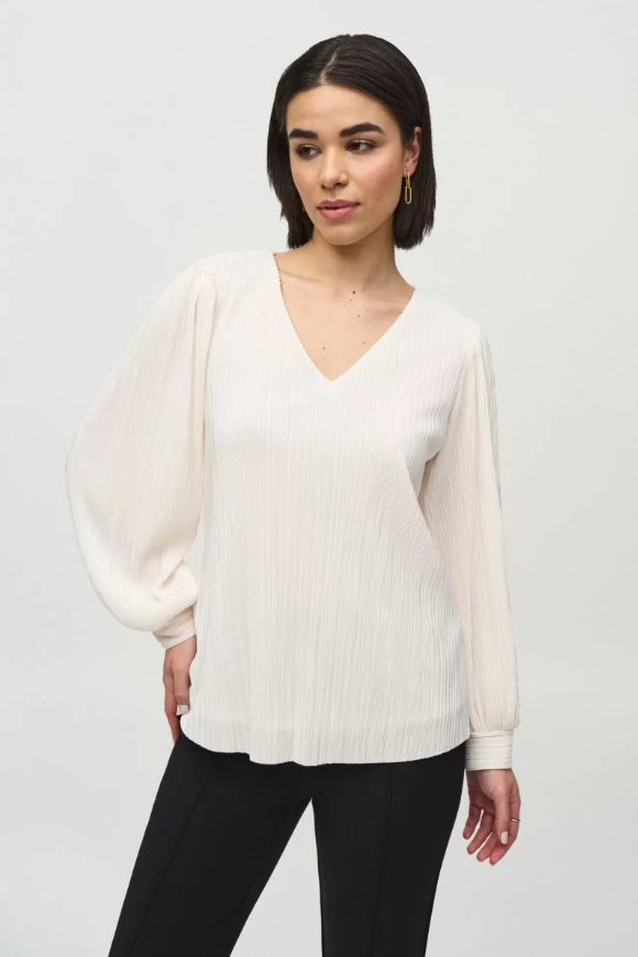 Joseph Ribkoff Pleated Boxy V-Neck Top