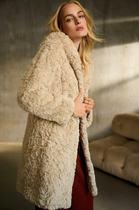 Joseph Ribkoff Reversible Faux Fur Coat Champagne 