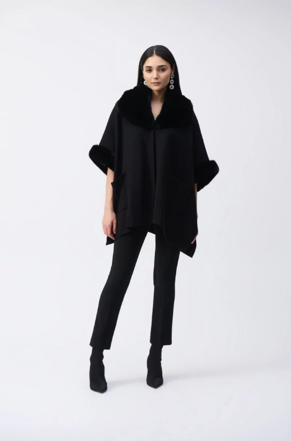 Joseph Ribkoff Jacquard and Faux Fur Cape