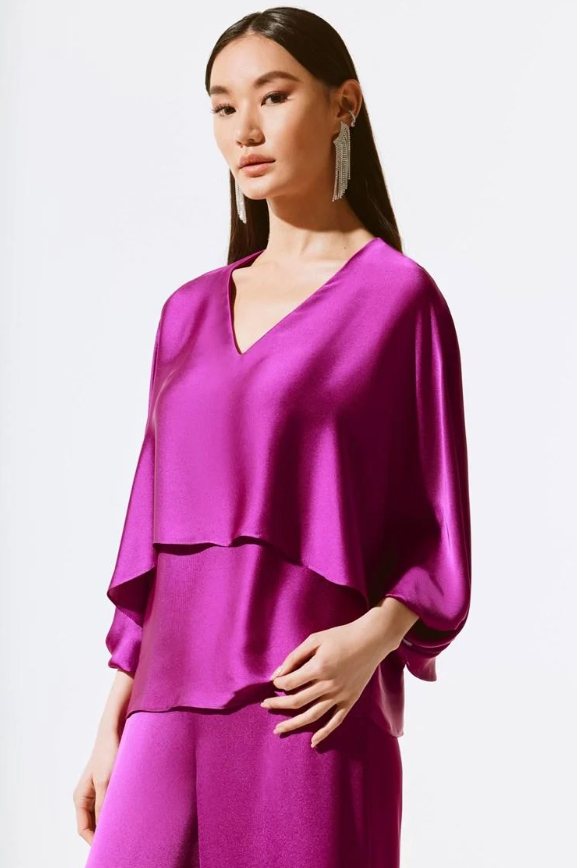 Joseph Ribkoff Layered Satin V-Neck Top Empress