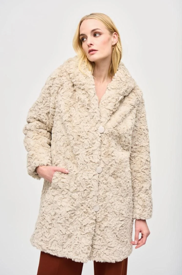 Joseph Ribkoff Reversible Faux Fur Coat Champagne 