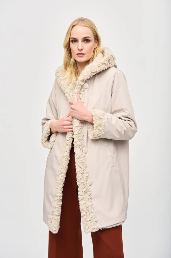 Joseph Ribkoff Reversible Faux Fur Coat Champagne 