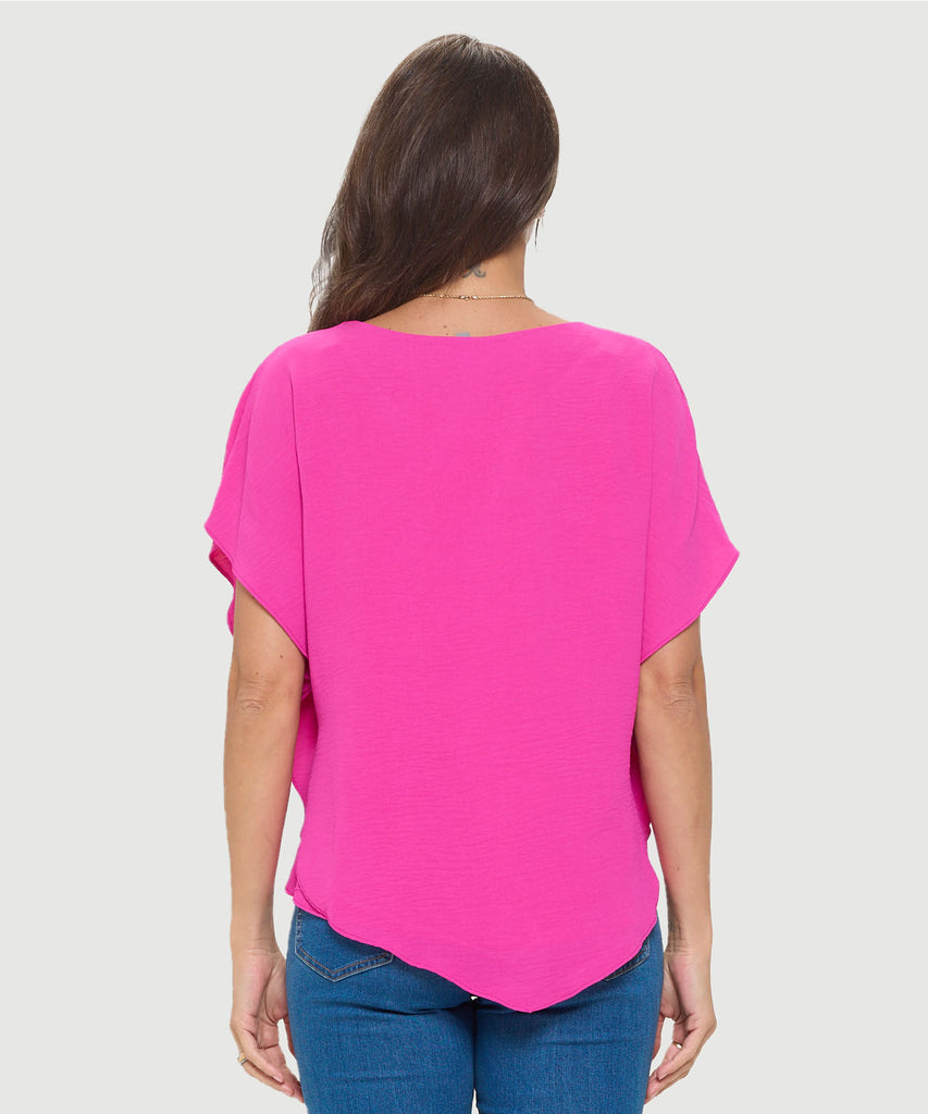 Last Tango Flowy Batwing Sleeve Airflow Top With Overlay Berry
