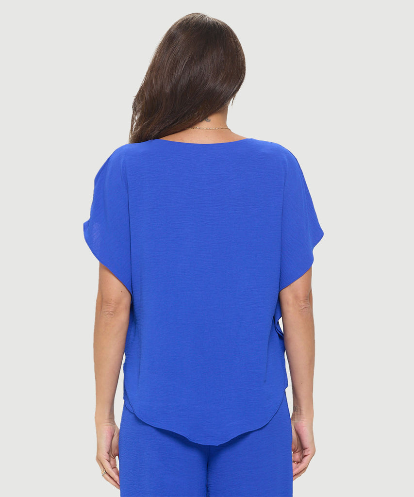 Last Tango Flowy Batwing Sleeve Airflow Top With Overlay Royal