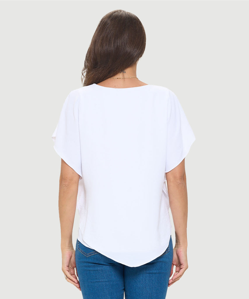 Last Tango Flowy Batwing Sleeve Airflow Top With Overlay White