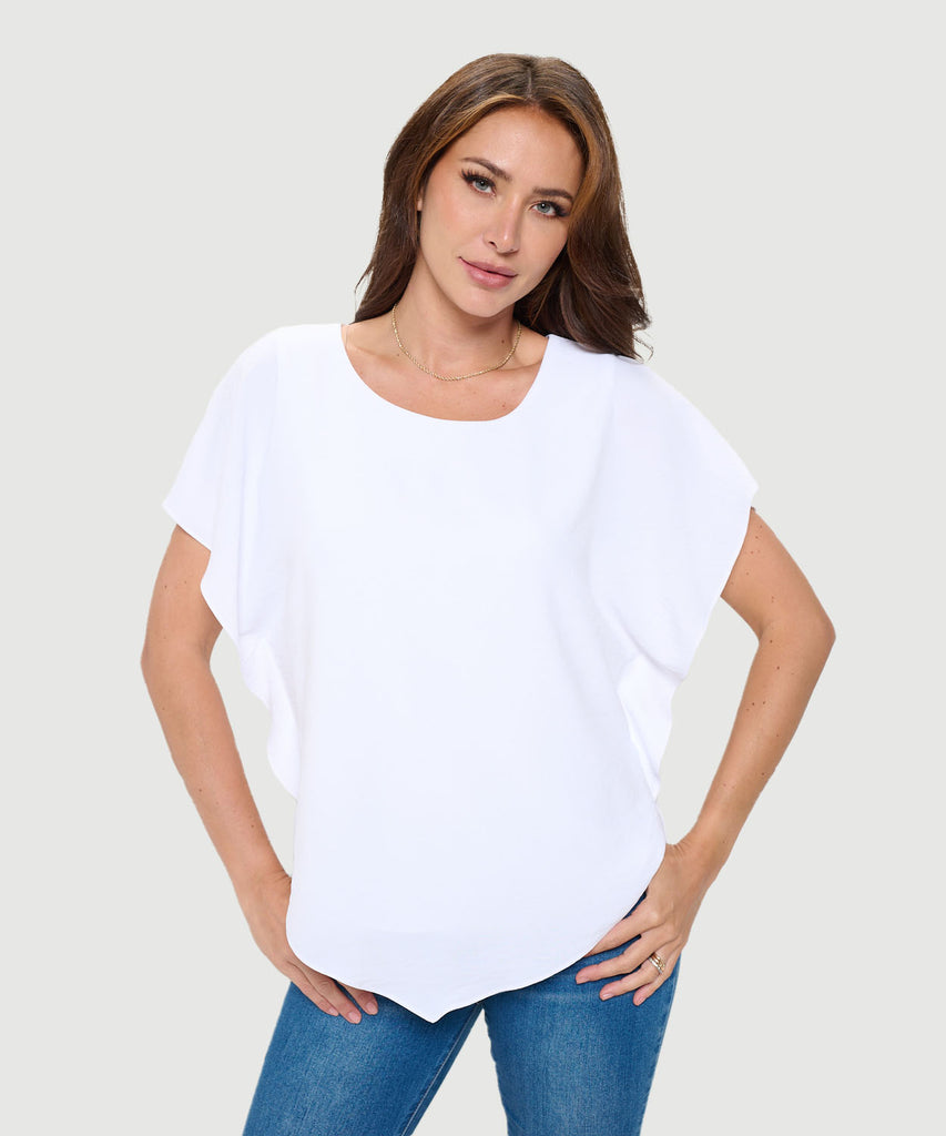 Last Tango Flowy Batwing Sleeve Airflow Top With Overlay White