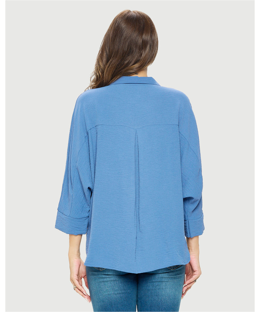 Last Tango Woven Half Placket Dolman Top Cornflower