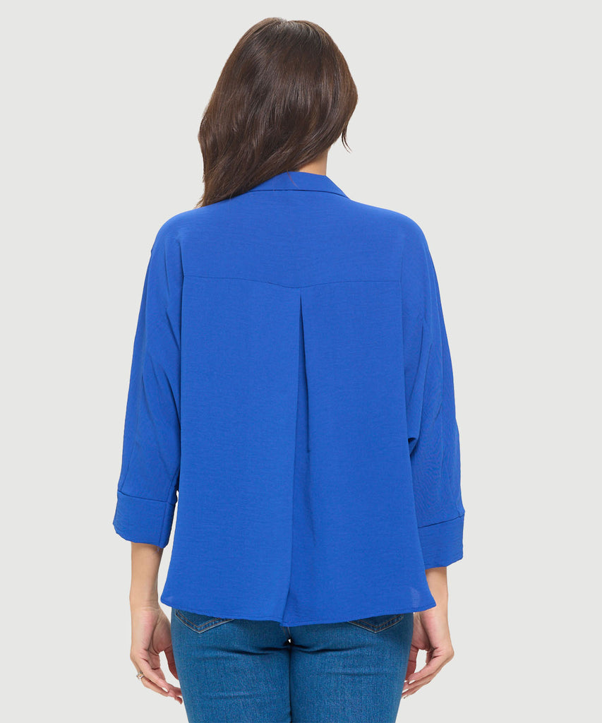 Last Tango Woven Half Placket Dolman Top Royal