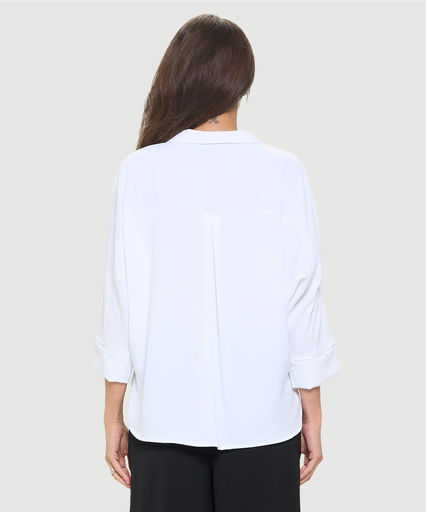 Last Tango Woven Half Placket Dolman Top White