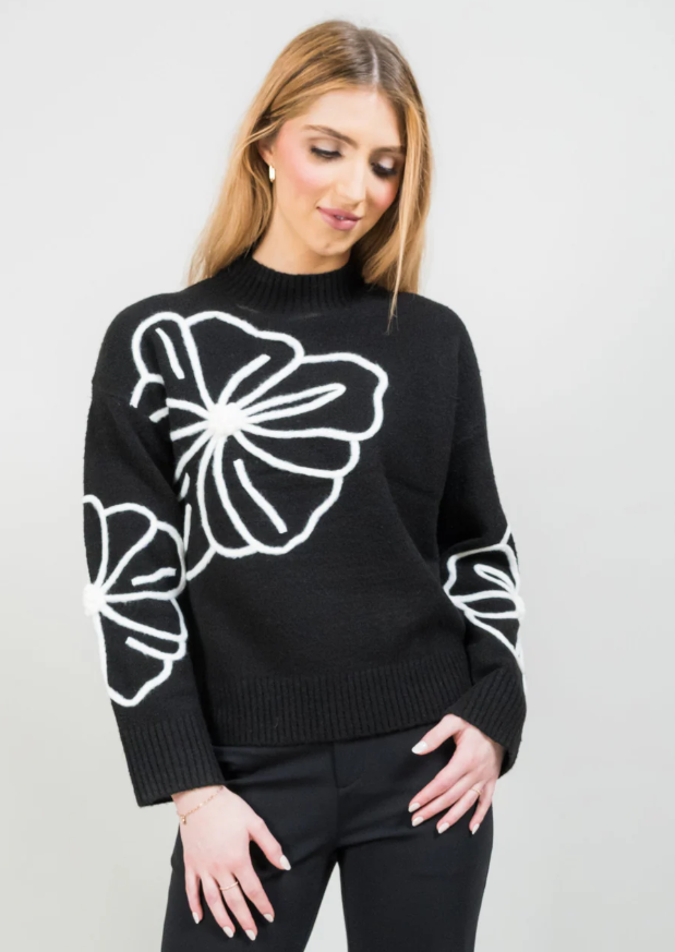 Lisette Poppy Embroidered Mockneck Sweater in fall-inspired design
