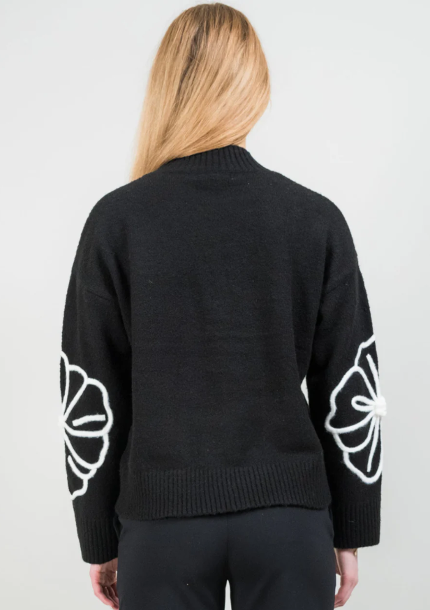 Back view of Lisette Poppy Embroidered Mockneck sweater