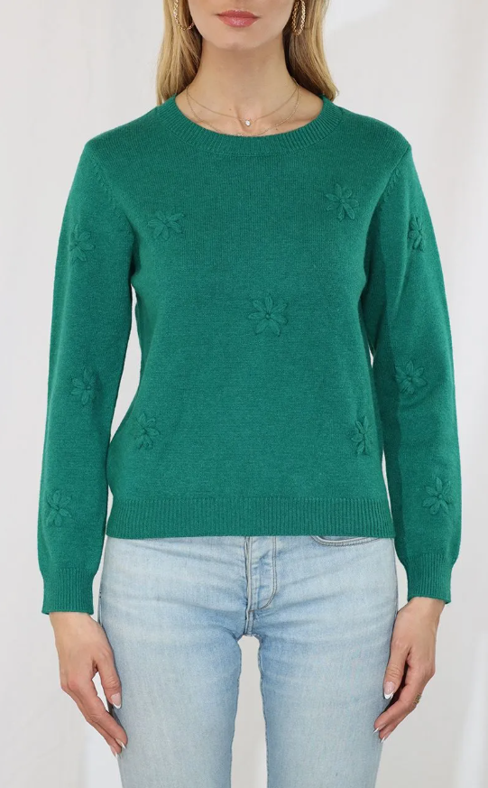 Metric Knits Daisy Pullover sweater with monochromatic daisy embroidery