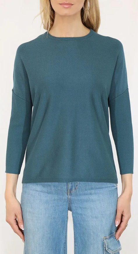 Oversized Rib Crew Sweater with drop shoulders and ribbed hem