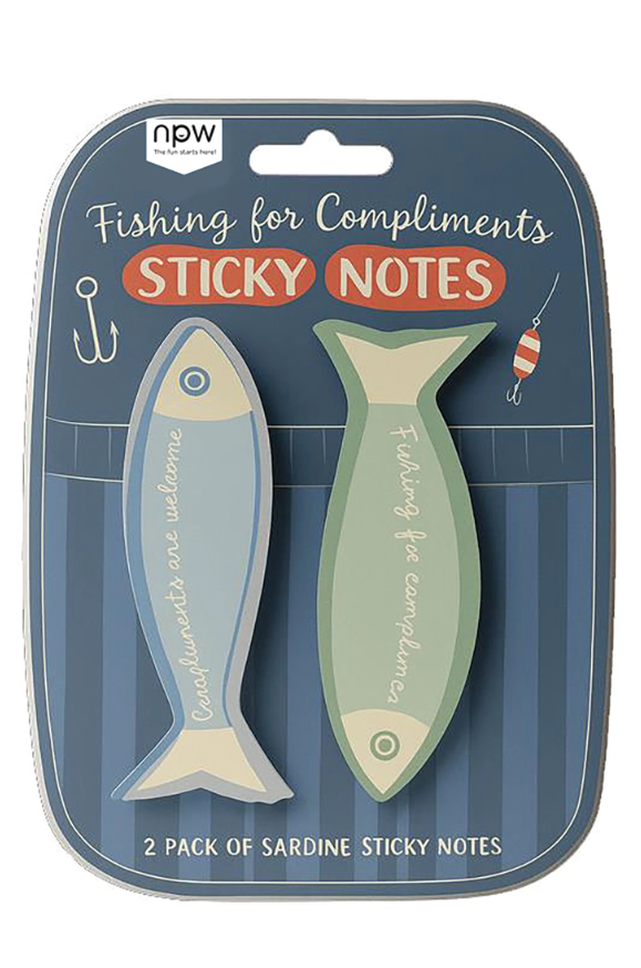 Fishing For Compliments sardine-themed sticky notes