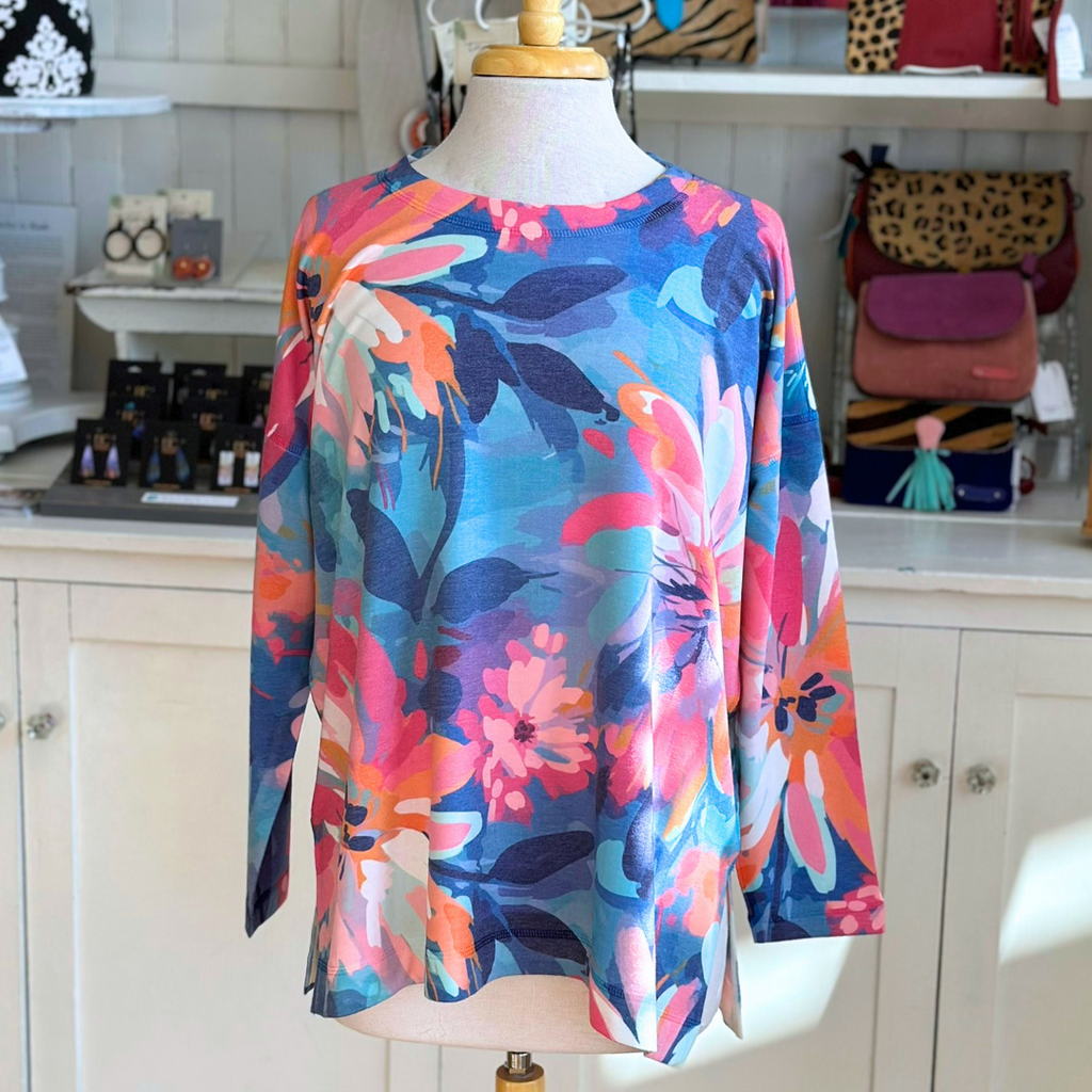 Nally & Millie Floral Printed French Terry Top