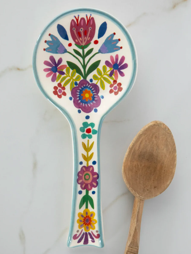 Natural Life Ceramic Spoon Rest - Folk Flower