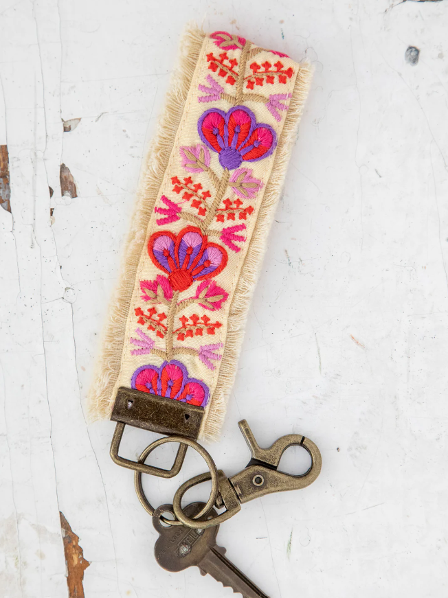 Natural Life embroidered key chain with colorful wrist strap loop