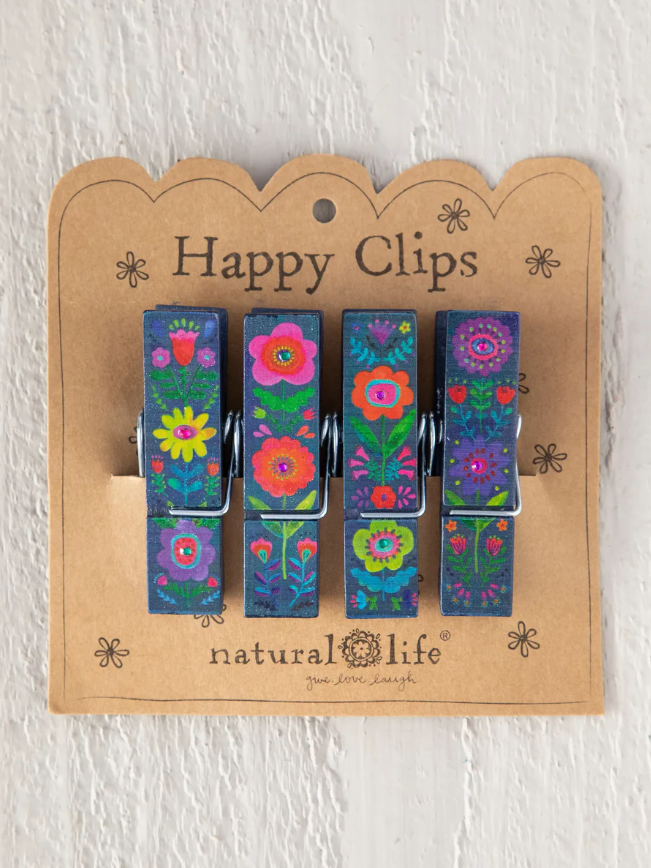 Natural Life Happy Clips - Set of 4 Navy Flower