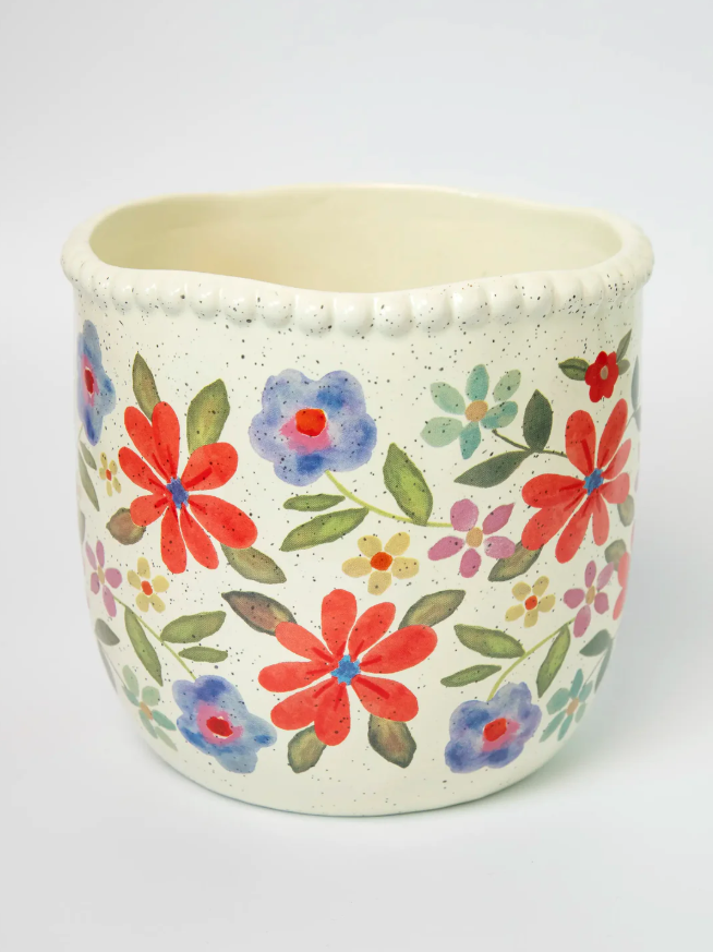 Natural Life Catalina Planter - Cream Folk Flower