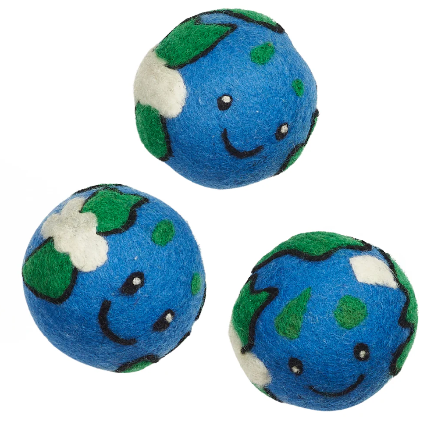 Handmade Earth-themed Wool Dryer Balls for eco-friendly laundry