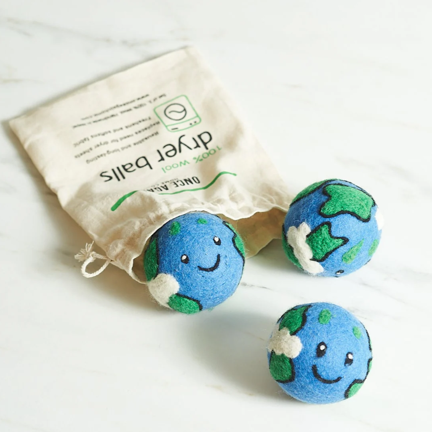 Handmade Earth-themed Wool Dryer Balls for eco-friendly laundry