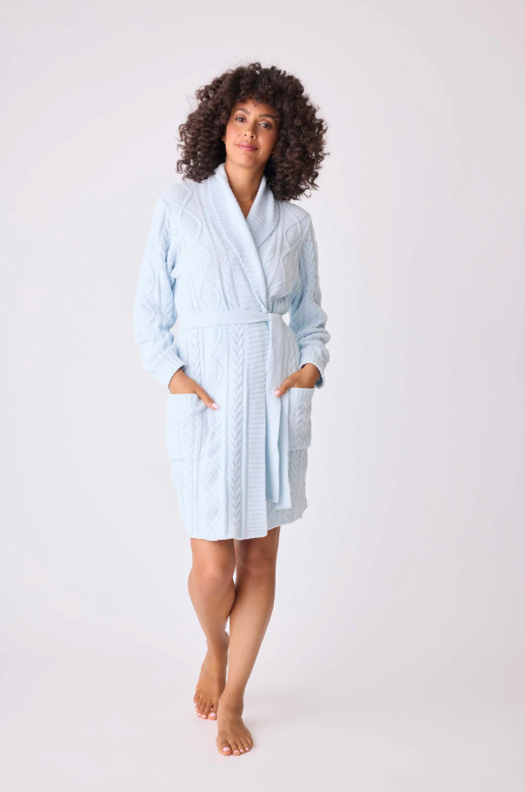 PJ Salvage Chenille Cozy Cable Shawl Collar Robe Air Blue