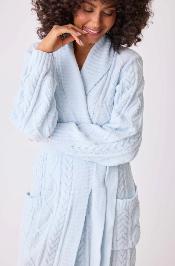 PJ Salvage Chenille Cozy Cable Shawl Collar Robe Air Blue