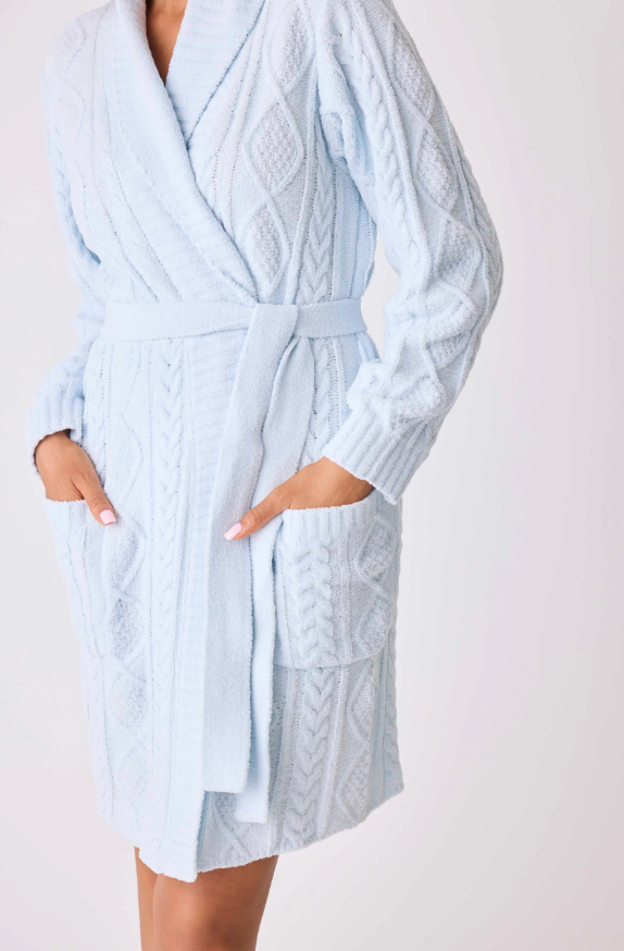 PJ Salvage Chenille Cozy Cable Shawl Collar Robe Air Blue