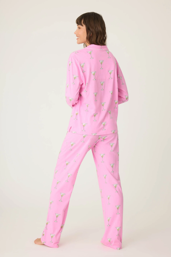 Back view of PJ Salvage Playful Prints Martini Pajama Set in bubblegum pink
