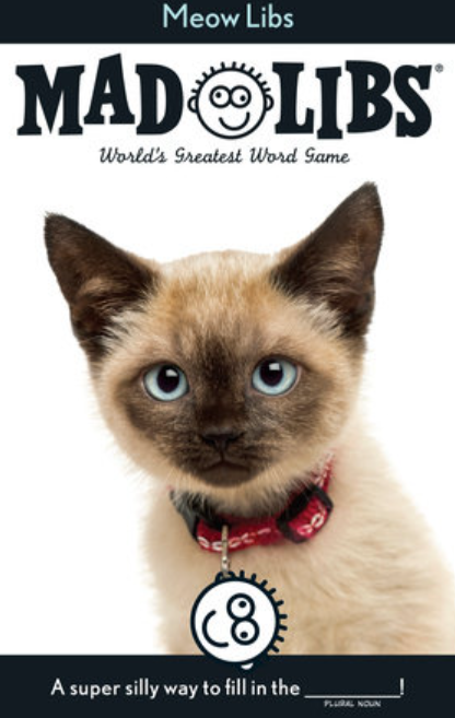 Cover of Meow Mad Libs featuring cartoon cats and playful lettering