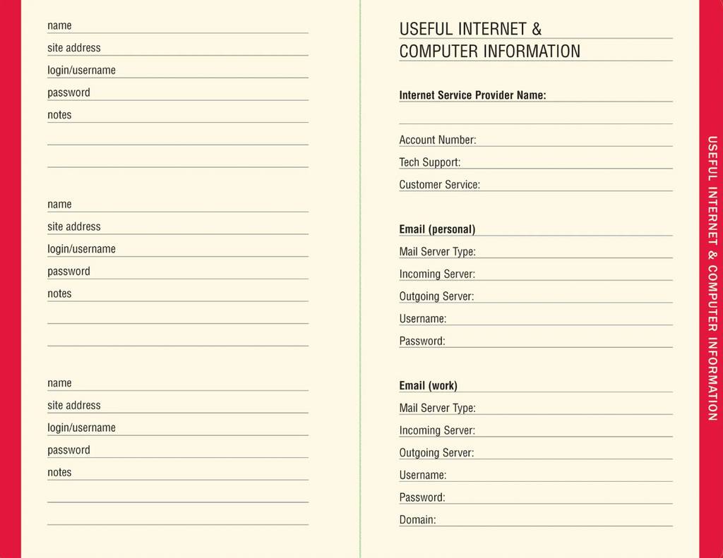 The Personal Internet Address & Password Logbook