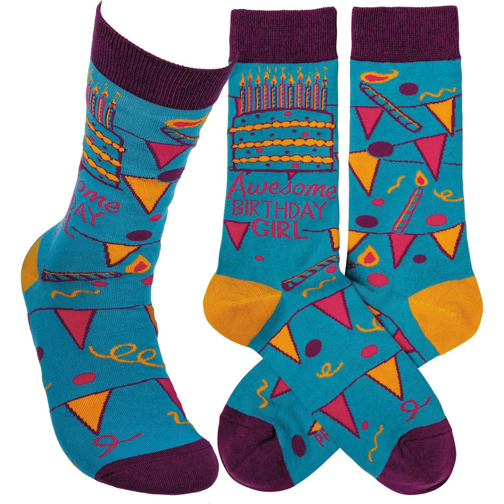 Primitives By Kathy Awesome Birthday Girl Crew Socks