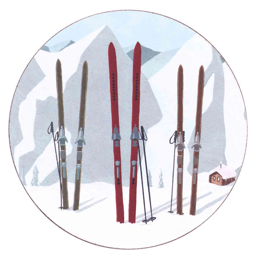 Rockflowerpaper Set of 4 Round Coasters Nordic Ski