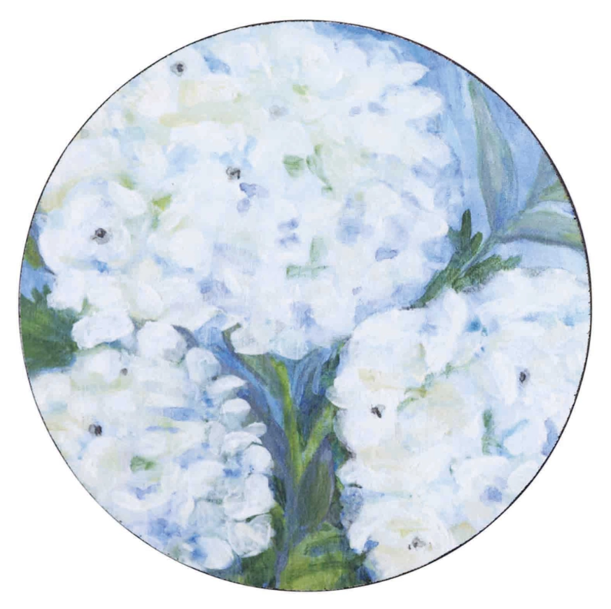 Rockflowerpaper Set of 4 Round Coasters White ydrangea