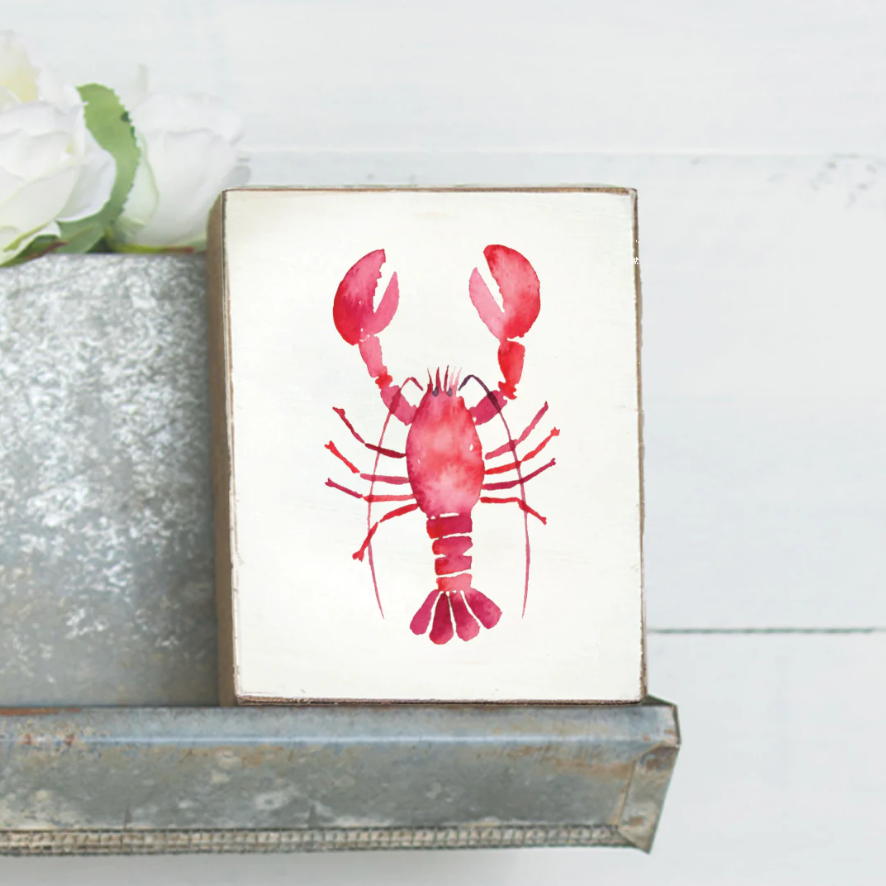 Rustic Marlin Watercolor Lobster Wooden Block