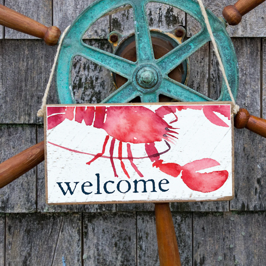 Rustic Marlin Welcome Lobster Twine Hanging Sign