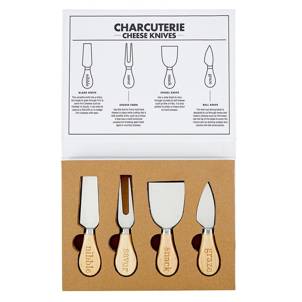 4-piece cheese knife set in open display-style box