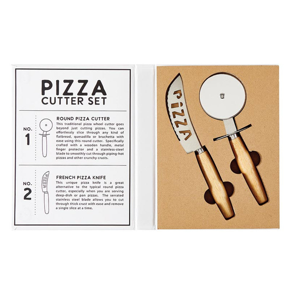 Fun pun-themed pizza cutter set with giftable packaging