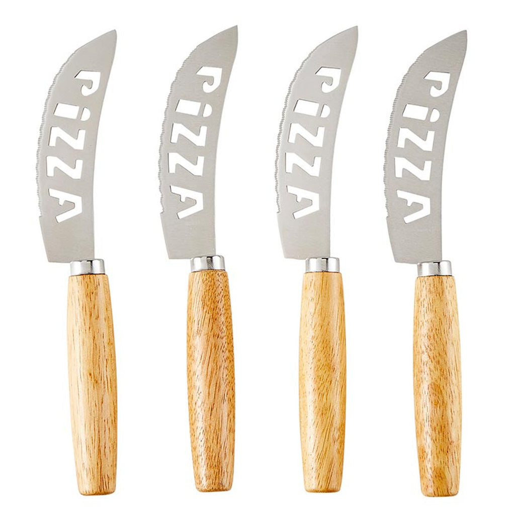 Set of 4 serrated pizza knives with cut-out pizza design
