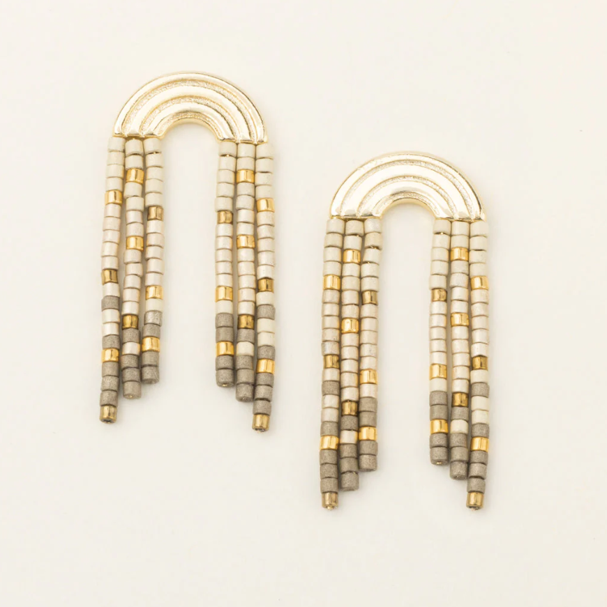 Scout Curated Wears Chromacolor Miyuki Rainbow Fringe Earring - Pewter Multi/Gold