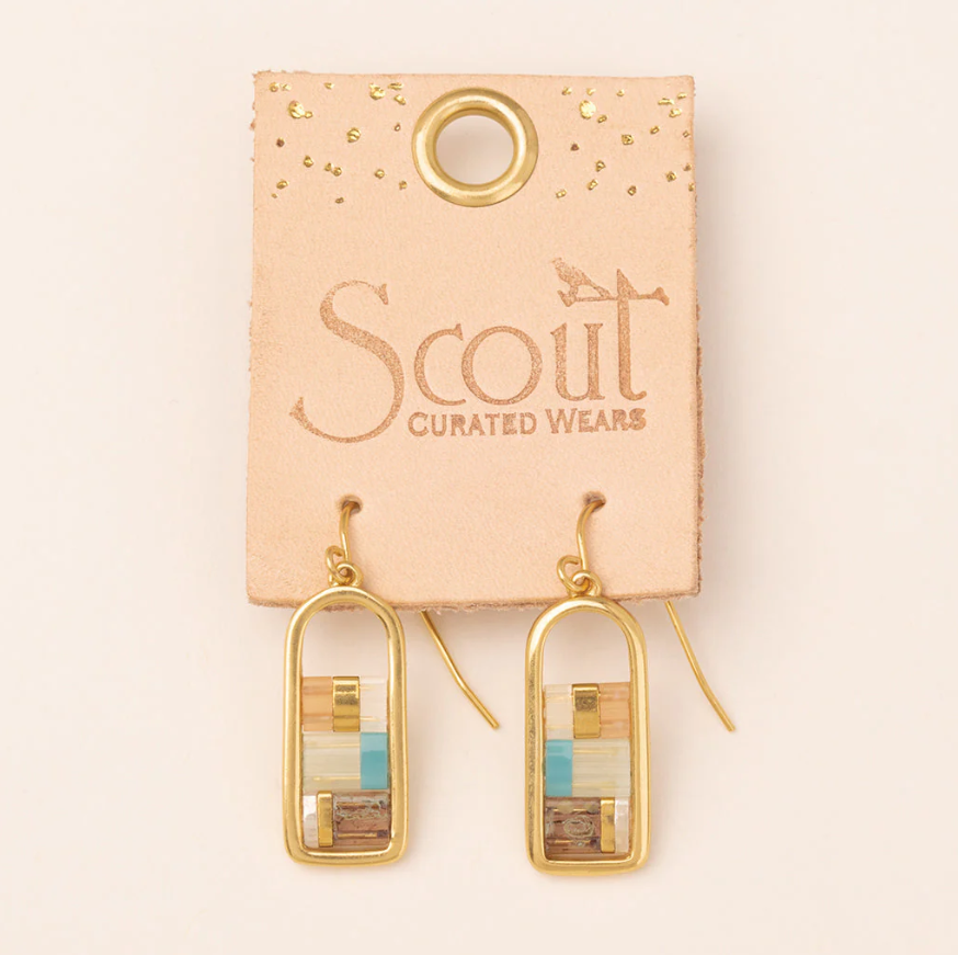 Scout Curated Wears Good Karma Miyuki Frame Earring - Mint/Peach/Gold